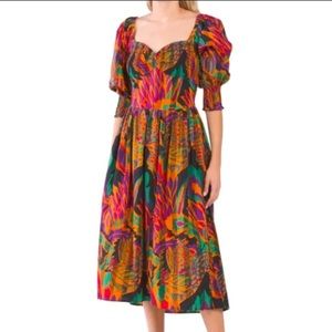 NWT House of Harlow Smocked Waist Midi Dress In Meadow Pink Print M